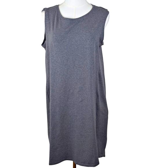 Eileen Fisher Organic Cotton Jersey Lantern Dress in Moon Heather Grey LARGE - Picture 3 of 8